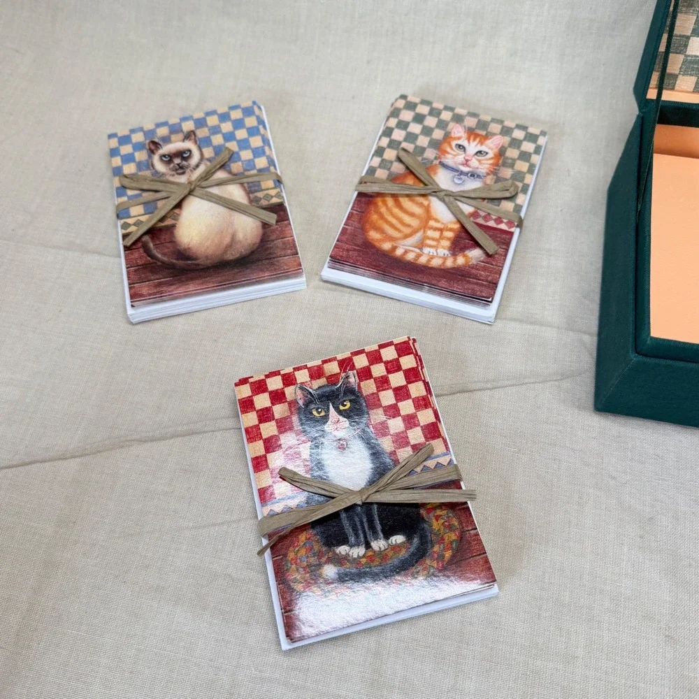 Vintage Cat Stationery Box Letter Writing Set Desk Organizer Correspondence Box